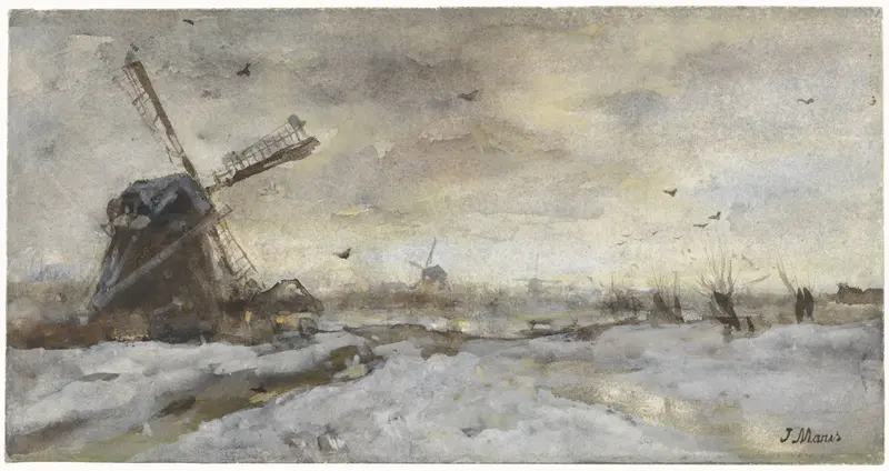 Landschap met molen in de sneeuw Wall Art by Unknown - High-Resolution Digital Print