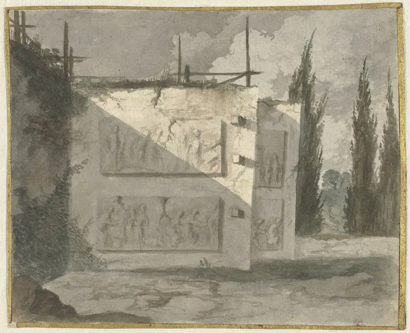 Landschap met muur en basreliefs Wall Art by Unknown - High-Resolution Digital Print