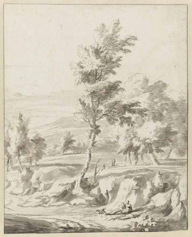 Landschap met op de voorgrond een liefdespaar Wall Art by Adriaen van de Velde - High-Resolution Digital Print