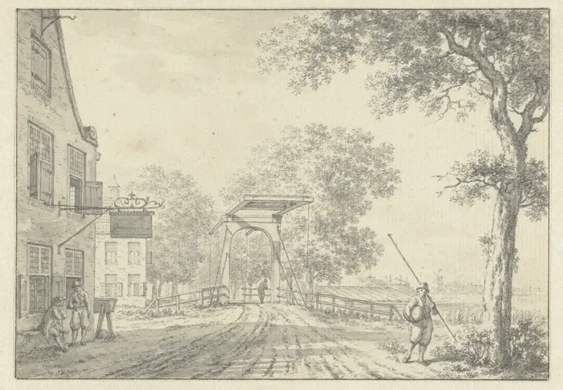 Landschap met ophaalbrug en personen voor een herberg Wall Art by Jacob Cats (1741-1799) - High-Resolution Digital Print