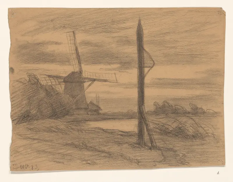 Landschap met paal en windmolen Wall Art by Wilhelmus Johannes Steenhoff - High-Resolution Digital Print