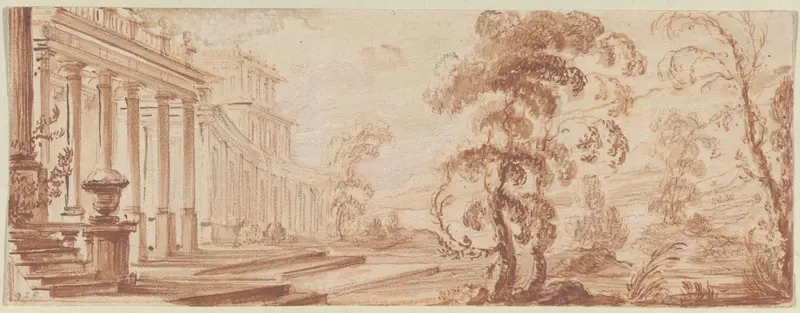 Landschap met paleis met concave gevel Wall Art by anonymous - High-Resolution Digital Print