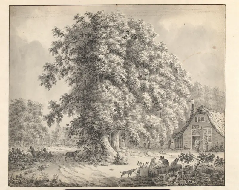 Landschap met personen bij een huis en twee honden Wall Art by anonymous - High-Resolution Digital Print