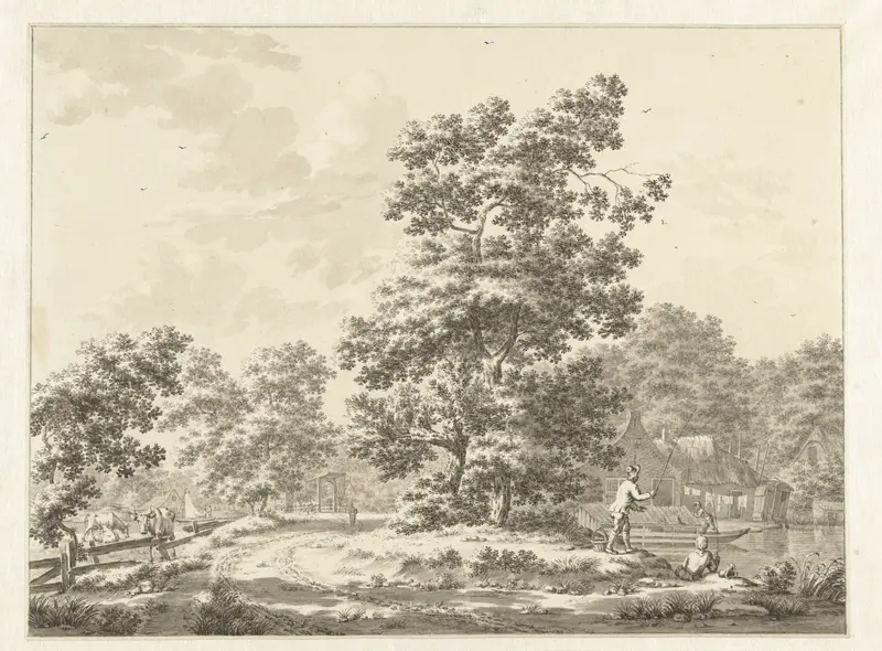 Landschap met rechts twee hengelaars Wall Art by Jan Bruyn - High-Resolution Digital Print