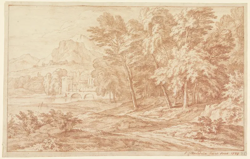 Landschap met rivier en brug met ronde toren Wall Art by Frans Boudewijns - High-Resolution Digital Print