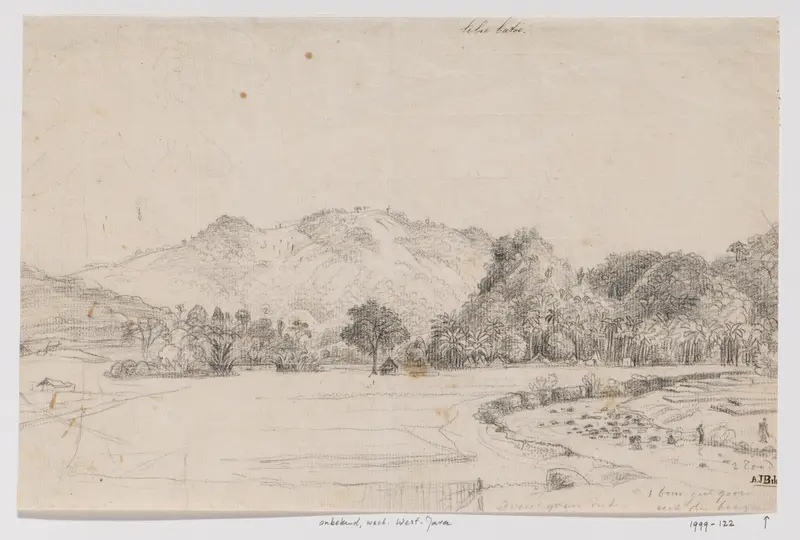 Landschap met rivier en dorp (Leuwibatu), West-Java Wall Art by Adrianus Johannes Bik - High-Resolution Digital Print