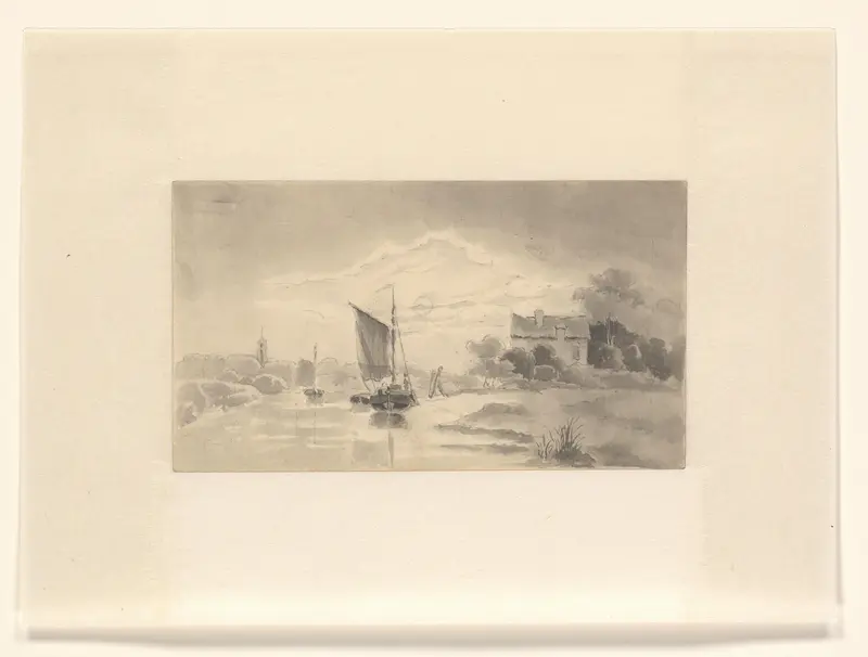 Landschap met rivier en zeilschip Wall Art by Johannes van Reijn - High-Resolution Digital Print