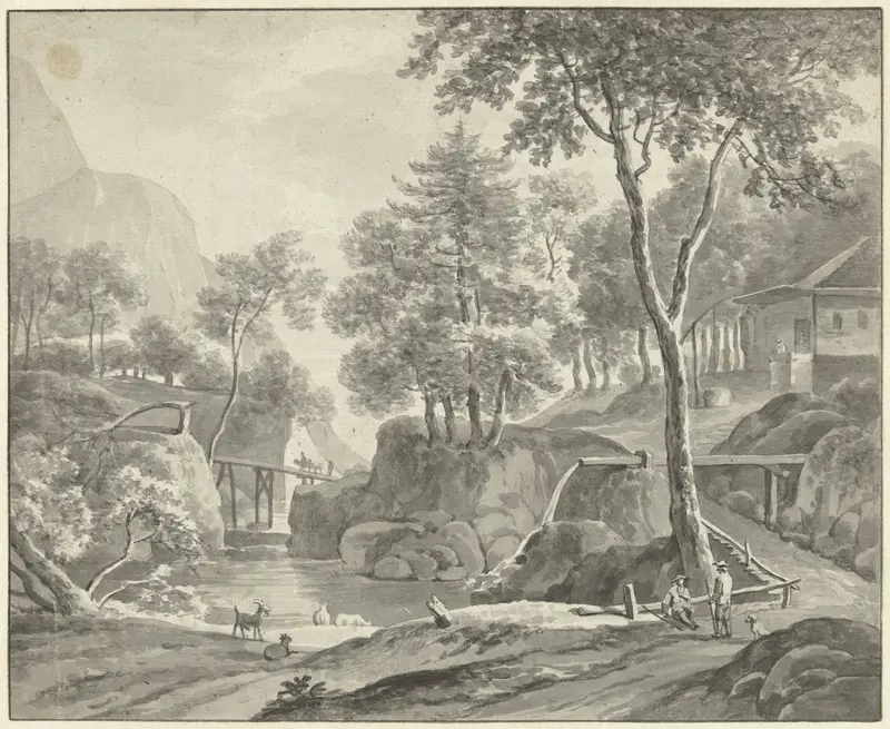 Landschap met rivier, wandelaars en vee Wall Art by Daniël Dupré - High-Resolution Digital Print
