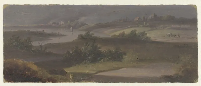 Landschap met rivierbocht en donkere lucht Wall Art by anonymous - High-Resolution Digital Print