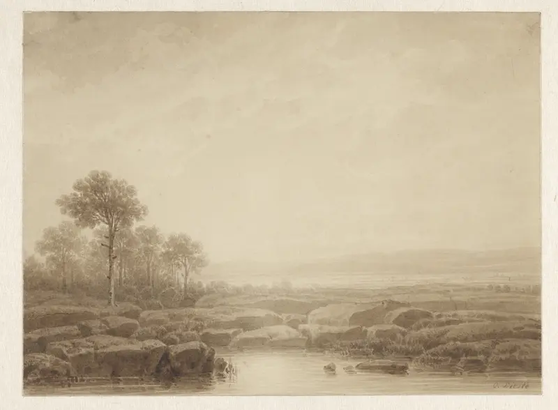 Landschap met rotsen bij water Wall Art by Cornelis Lieste - High-Resolution Digital Print