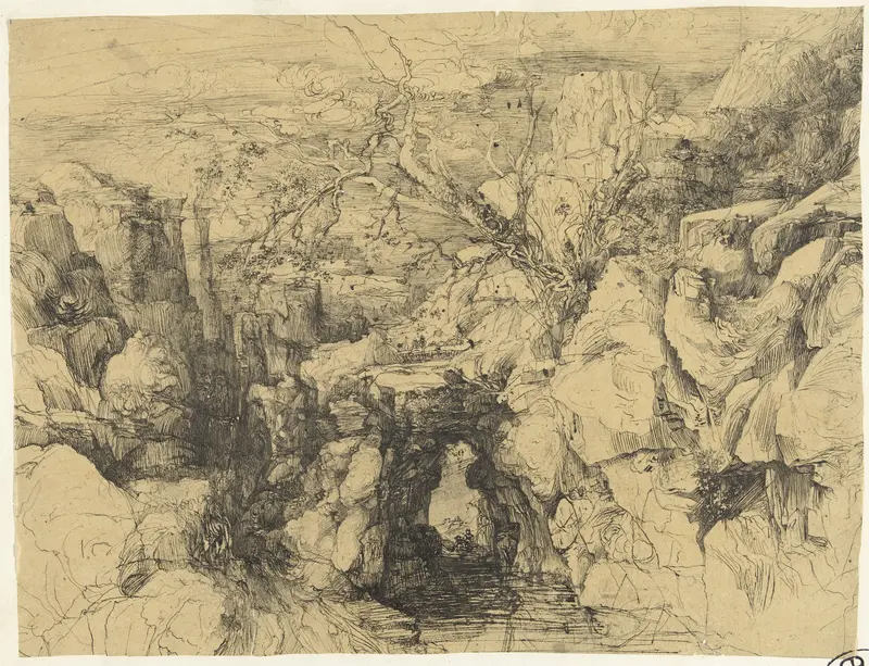 Landschap met rotsen en stenen brug over bergstroom Wall Art by Rodolphe Bresdin - High-Resolution Digital Print