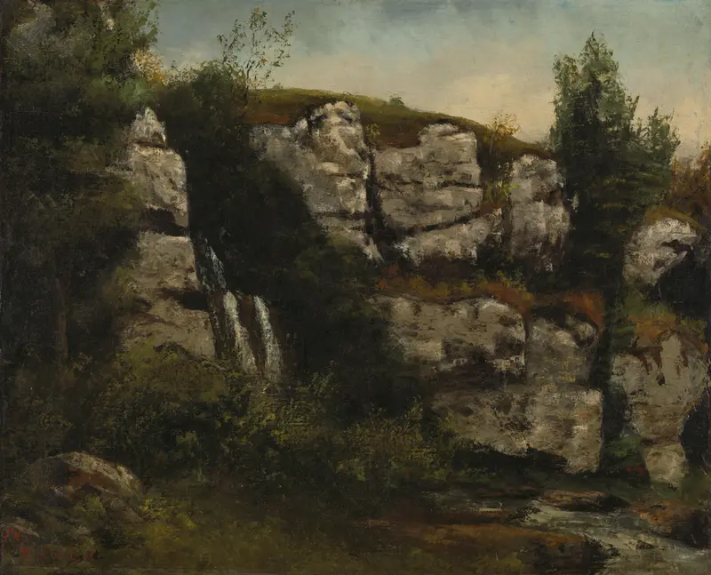 Landschap met rotsen en waterval Wall Art by Gustave Courbet - High-Resolution Digital Print