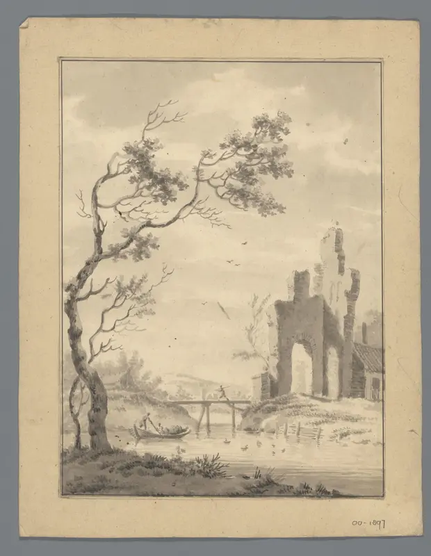 Landschap met ruïne en bootje Wall Art by anonymous - High-Resolution Digital Print