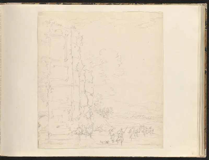 Landschap met ruïne en mensen met muilezels Wall Art by Unknown - High-Resolution Digital Print
