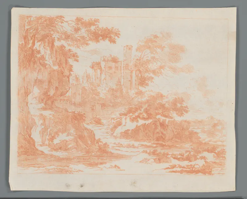 Landschap met ruïne en water Wall Art by Unknown - High-Resolution Digital Print