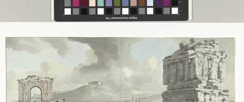 Landschap met ruïnes van een boog en grafmonument bij Voye Appienne Wall Art by Louis Ducros - High-Resolution Digital Print