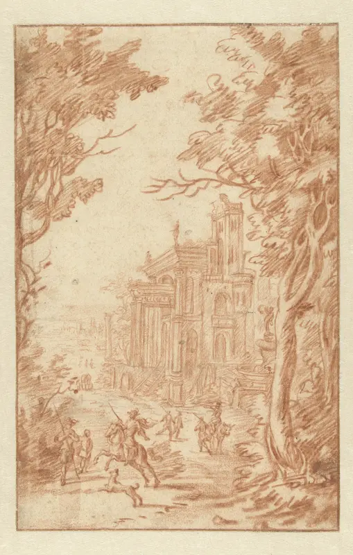 Landschap met ruiters en een fantasiepaleis Wall Art by Hendrik Soukens - High-Resolution Digital Print