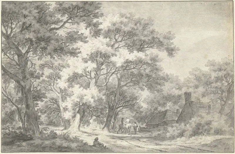 Landschap met ruiters en figuren bij een boerderij in het bos Wall Art by Franciscus Andreas Milatz - High-Resolution Digital Print