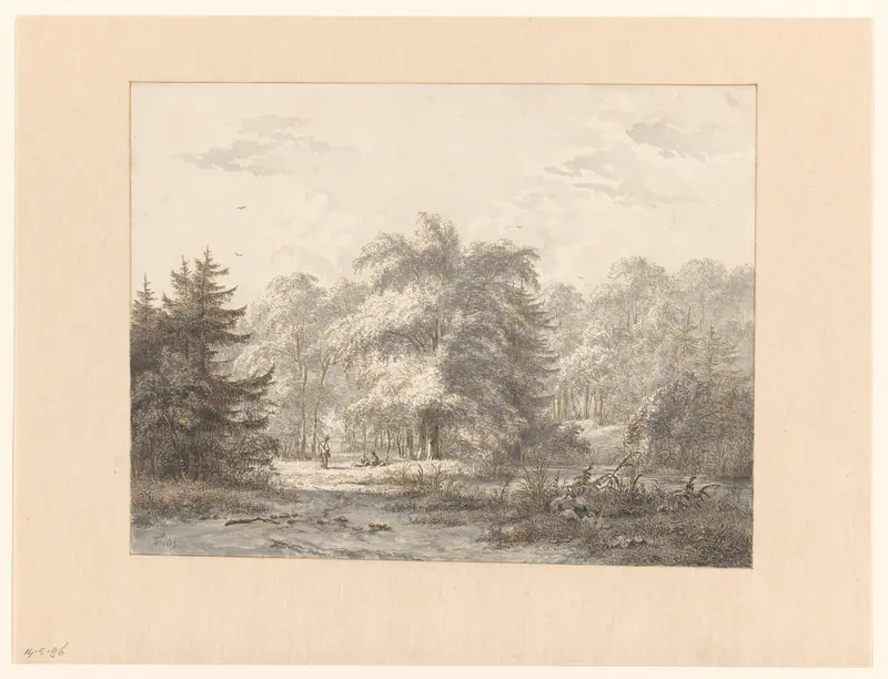 Landschap met rustende figuren onder bomen bij een water Wall Art by Jacobus Theodorus Abels - High-Resolution Digital Print