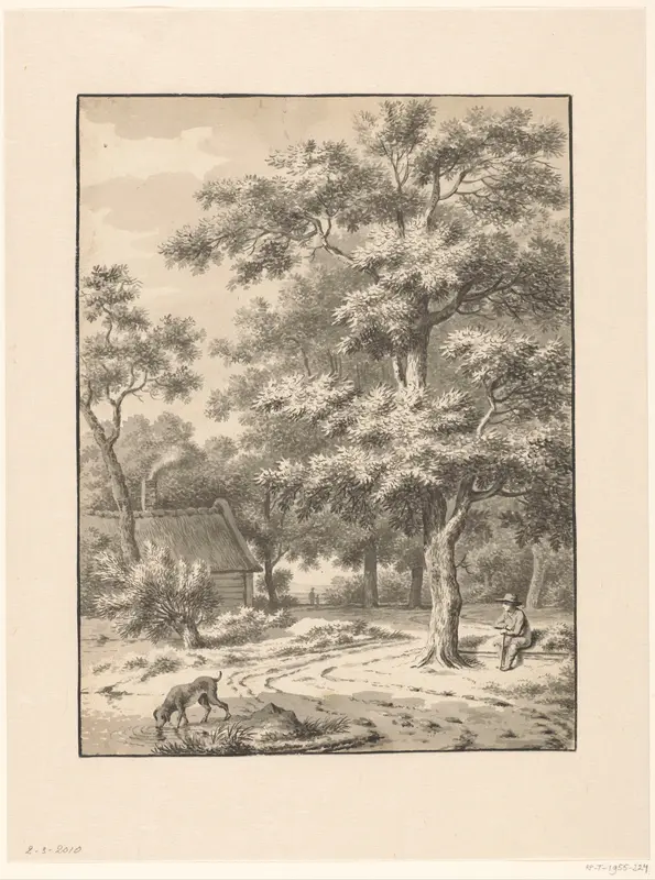 Landschap met rustende wandelaar en een hond die water drinkt Wall Art by Wouter Johannes van Troostwijk - High-Resolution Digital Print