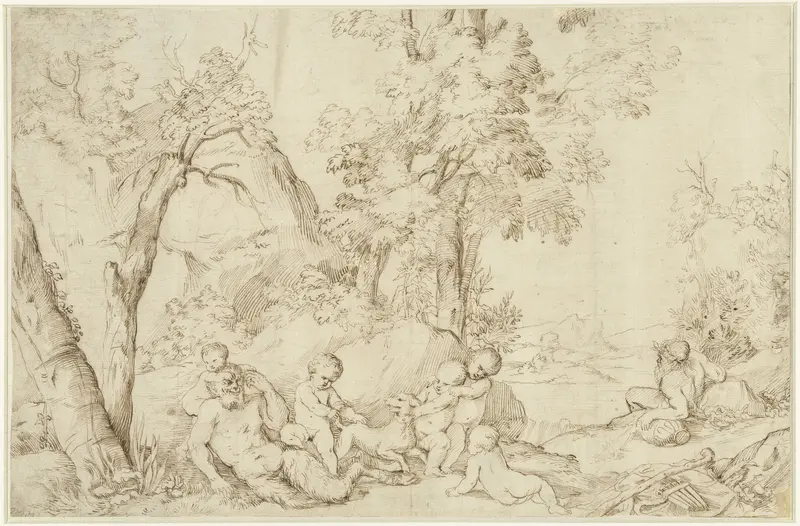 Landschap met sater en putti Wall Art by Pietro Testa - High-Resolution Digital Print