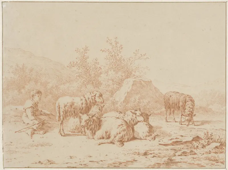 Landschap met schaapherder en zijn kudde Wall Art by Pieter de Goeje - High-Resolution Digital Print