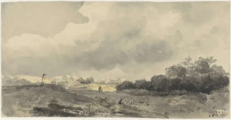 Landschap met schaapherder onder zware wolkenlucht Wall Art by Jacob Jan van der Maaten - High-Resolution Digital Print