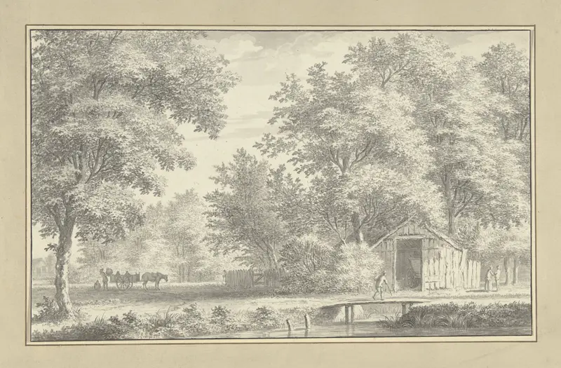Landschap met schuur tussen bomen Wall Art by Unknown - High-Resolution Digital Print