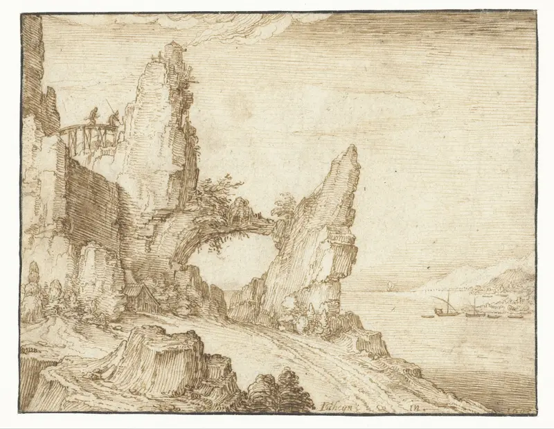 Landschap met steile rotsen bij een rivier Wall Art by Jacques de Gheyn (II) - High-Resolution Digital Print