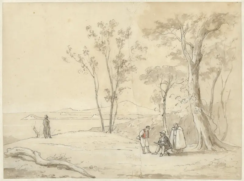Landschap met tekenaar, geestelijke en andere figuren Wall Art by Abraham Teerlink - High-Resolution Digital Print