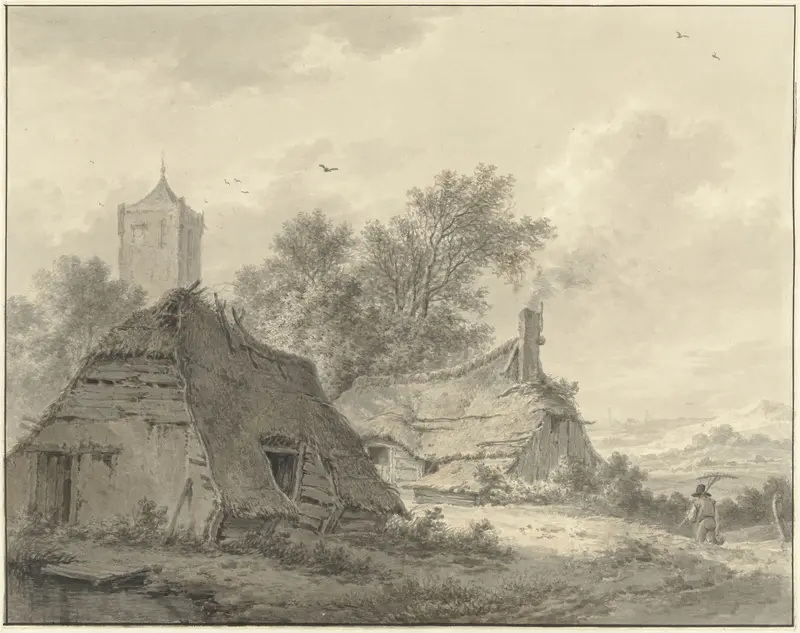 Landschap met twee boerderij en een kerktoren Wall Art by Pieter Pietersz. Barbiers - High-Resolution Digital Print
