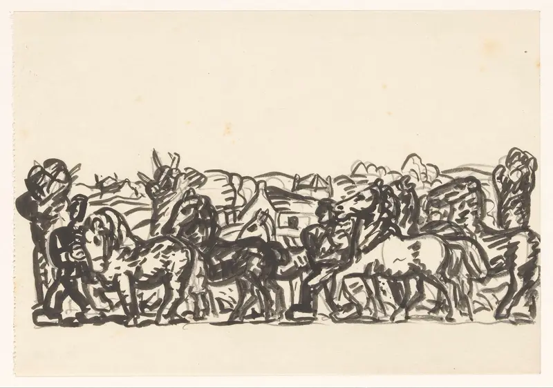 Landschap met twee boeren, die paarden aan de hand leiden Wall Art by Leo Gestel - High-Resolution Digital Print