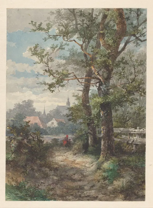 Landschap met twee bomen, in de verte een stad Wall Art by Sebastiaan M.S. de Ranitz - High-Resolution Digital Print