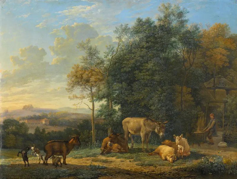 Landschap met twee ezels, geitjes en varkens Wall Art by Karel du Jardin - High-Resolution Digital Print