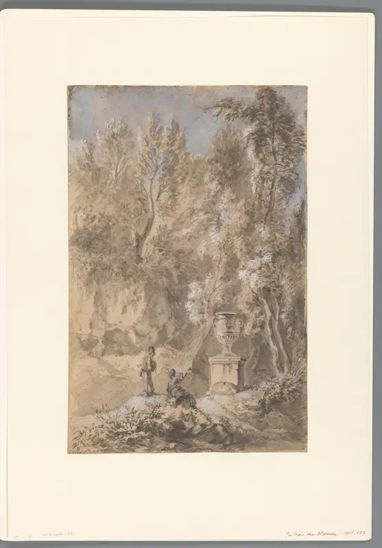Landschap met twee figuren bij een monumentale vaas Wall Art by Jan Frans van Bloemen - High-Resolution Digital Print