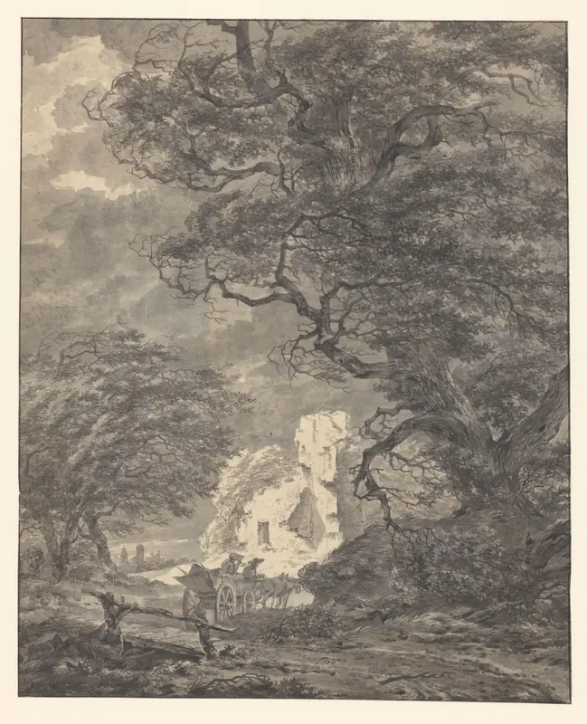 Landschap met twee figuren in een wagen Wall Art by P. Pfeiffers - High-Resolution Digital Print