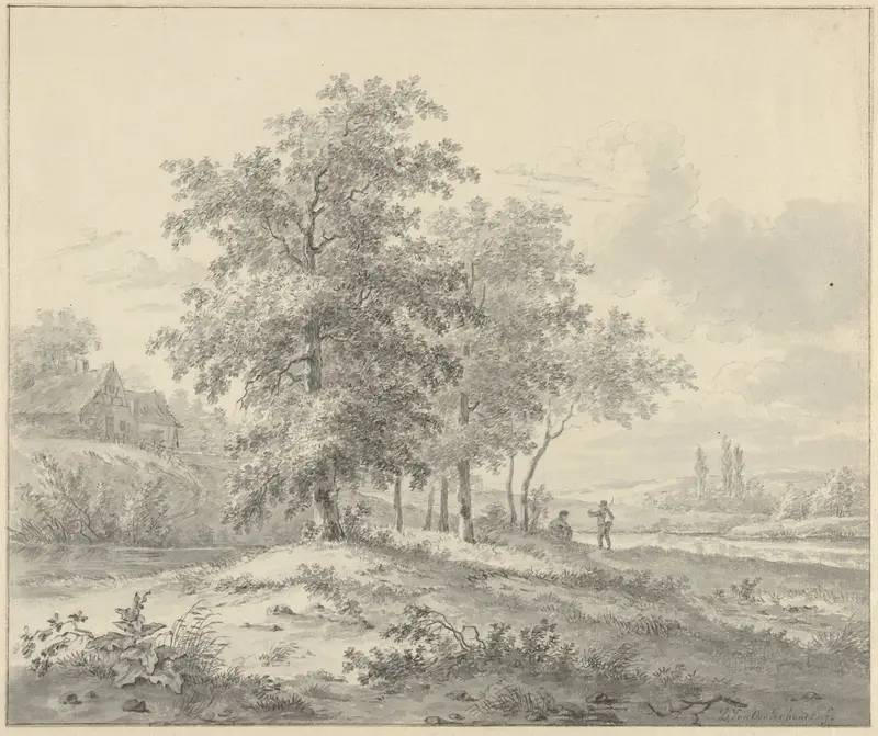 Landschap met twee figuren onder bomen Wall Art by Unknown - High-Resolution Digital Print