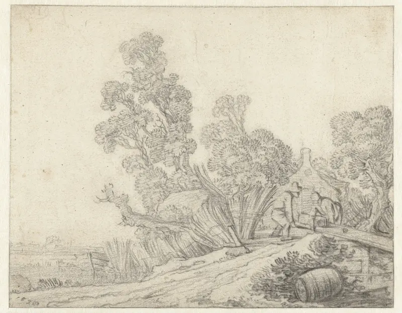Landschap met twee figuren voor een boerderij Wall Art by Pieter de Molijn - High-Resolution Digital Print