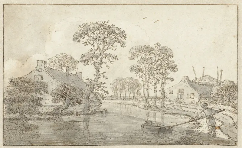 Landschap met twee huizen aan een water Wall Art by Jan Jansz. den Uyl (II) - High-Resolution Digital Print