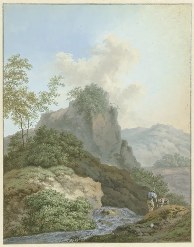 Landschap met twee jongens bij een beek Wall Art by Unknown - High-Resolution Digital Print