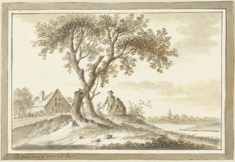 Landschap met twee mannen onder een boom Wall Art by Dirk Kuipers - High-Resolution Digital Print