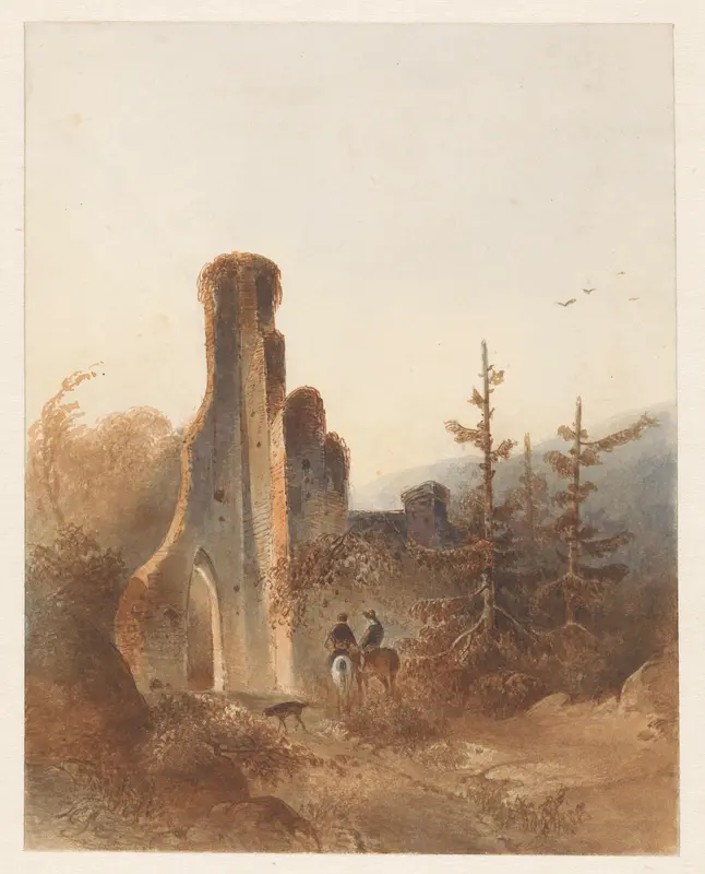 Landschap met twee ruiters bij een ruïne Wall Art by anonymous - High-Resolution Digital Print