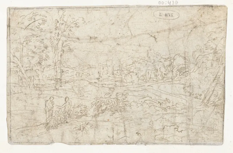 Landschap met twee staande figuren links Wall Art by Abraham Genoels (II) - High-Resolution Digital Print