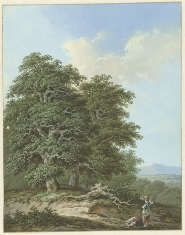 Landschap met twee vrouwen met takkenbossen Wall Art by Unknown - High-Resolution Digital Print