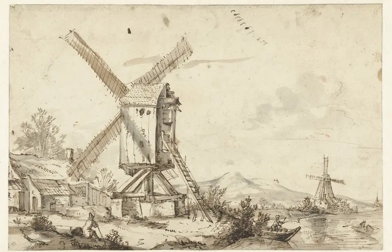 Landschap met twee windmolens Wall Art by anonymous - High-Resolution Digital Print