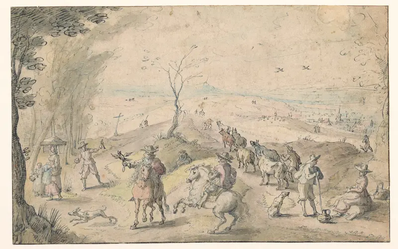 Landschap met valkeniers en veehoeder Wall Art by Unknown - High-Resolution Digital Print