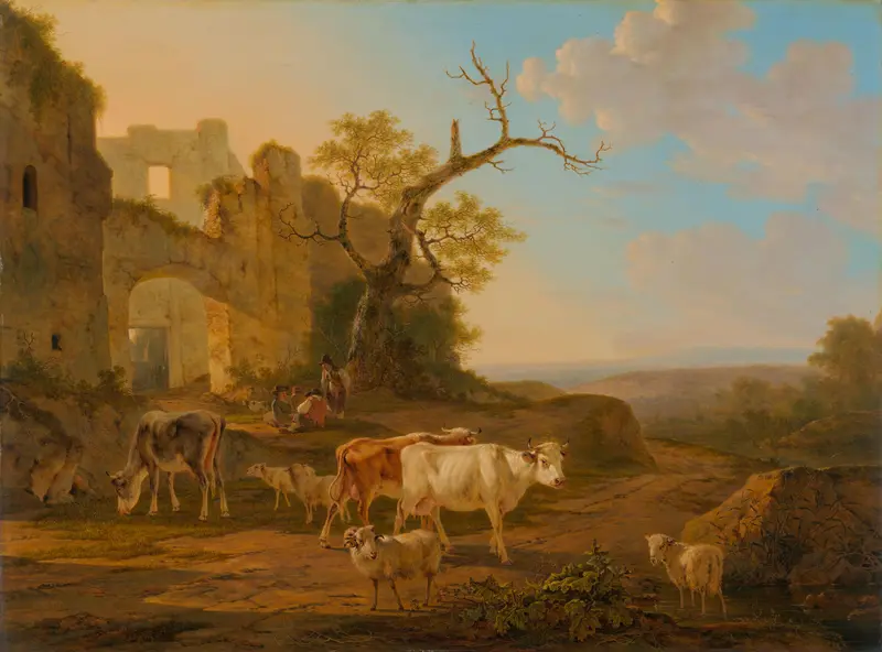 Landschap met vee bij een ruïne Wall Art by Jacob van Strij - High-Resolution Digital Print