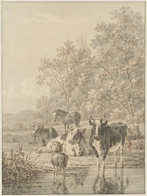 Landschap met vee bij het water Wall Art by Pieter de Goeje - High-Resolution Digital Print