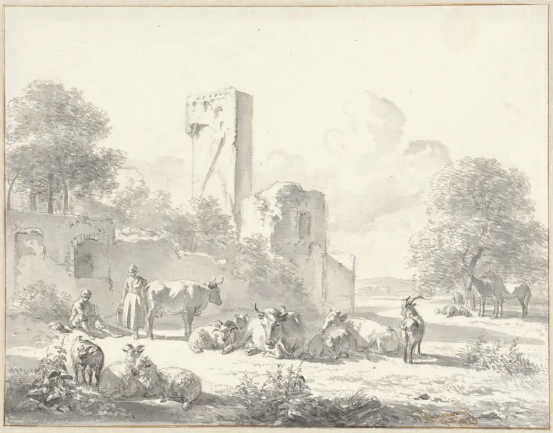 Landschap met vee en ruïne Wall Art by Jan van Ravenswaay - High-Resolution Digital Print