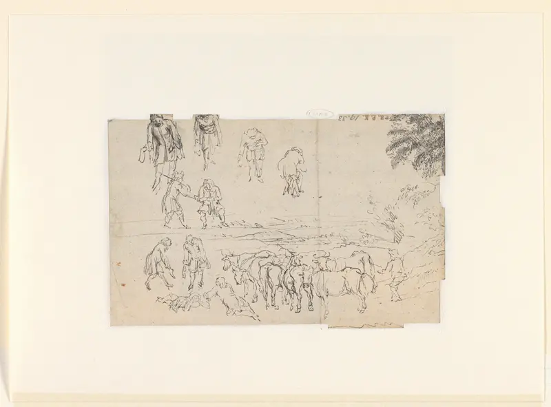 Landschap met veedrijver en enkele figuurstudies Wall Art by Pieter Bout - High-Resolution Digital Print